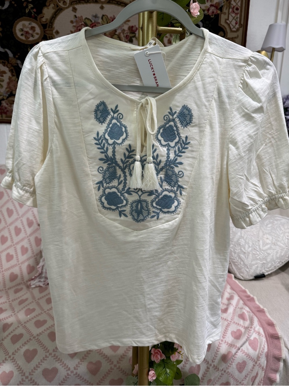 Boho tassel-tie cream top